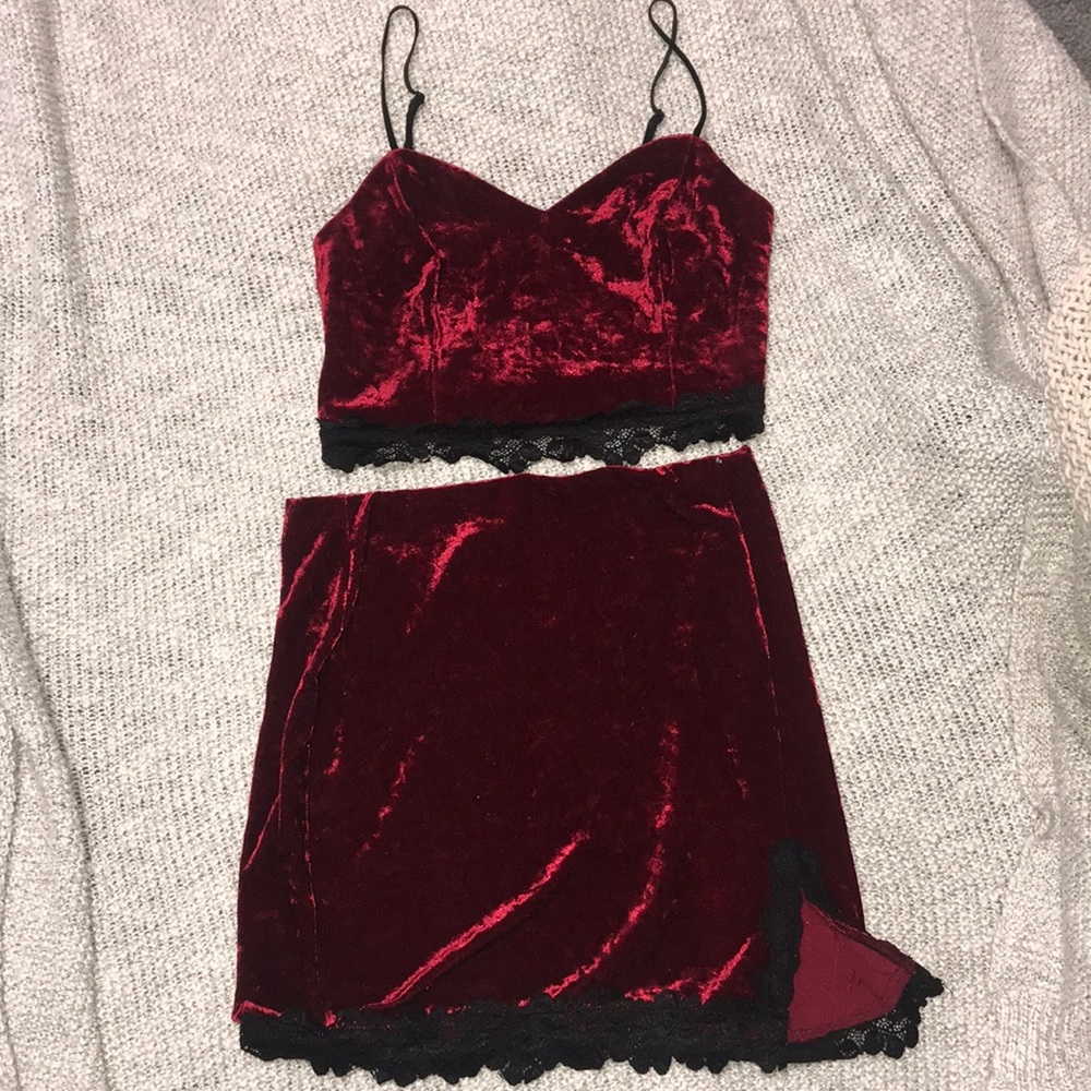 Two Piece Red Velvet Set